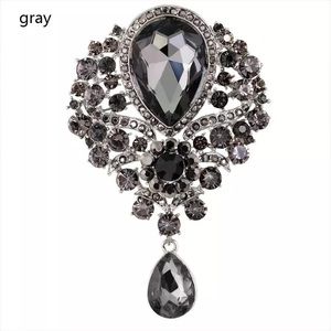 BIG GRAY CHRYSTAL RHINESTONE WATER DROP BROOCH / PIN